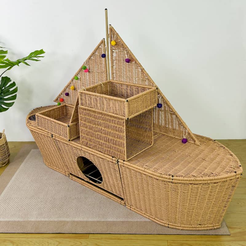 Handwoven Sailboat Pet Bed for Cats & Dogs – Indoor/Outdoor Waterproof Pet Furniture - Image 2