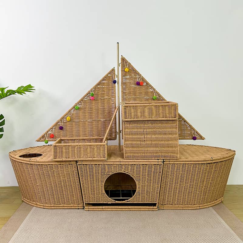 Handwoven Sailboat Pet Bed for Cats & Dogs – Indoor/Outdoor Waterproof Pet Furniture