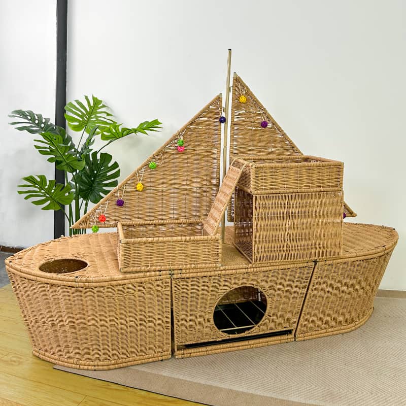 Handwoven Sailboat Pet Bed for Cats & Dogs – Indoor/Outdoor Waterproof Pet Furniture - Image 3