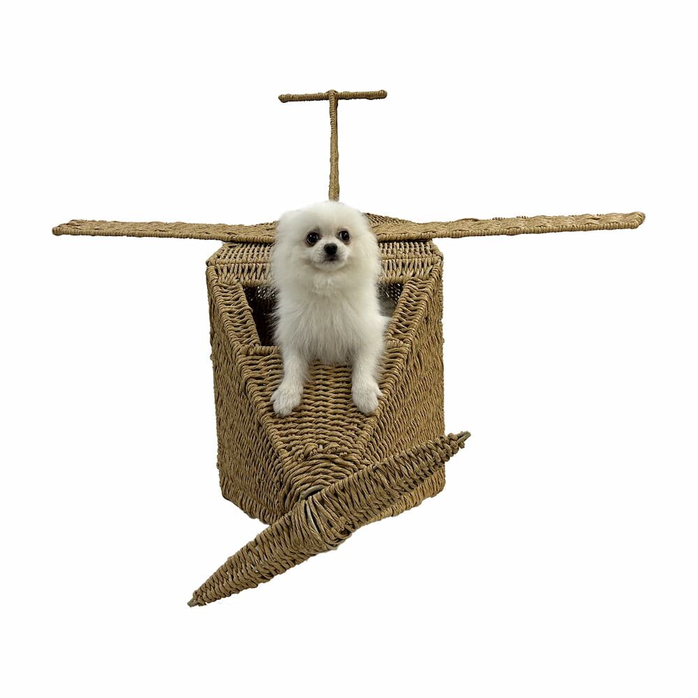 Handwoven Airplane Pet Bed for Cats & Dogs, Rattan Cat House - Image 3